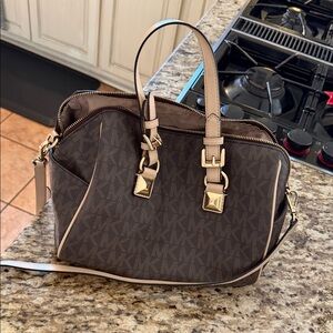 Michael Kors Dark Brown and Beige Satchel